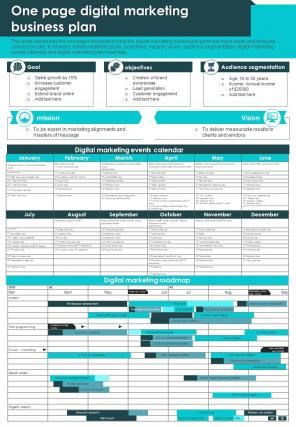 One Pager Digital Marketing Business Plan Presentation Report Infographic Ppt Pdf Document Marketing Plan Outline, Report Infographic, Digital Marketing Plan Template, Marketing Strategy Template, Green Marketing, Plan Presentation, Marketing Report, Business Plan Presentation, One Pager