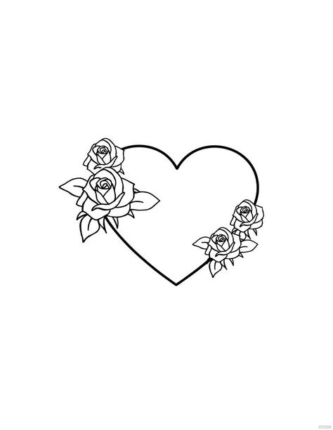 Heart Roses Tattoo, Heart Of Roses Tattoo, Heart With Roses Drawing, Hearts And Roses Drawing, Heart Themed Tattoos, Heart With Roses Tattoo, Heart Drawing Cute Simple, Rose And Heart Tattoo, Heart And Flower Tattoo