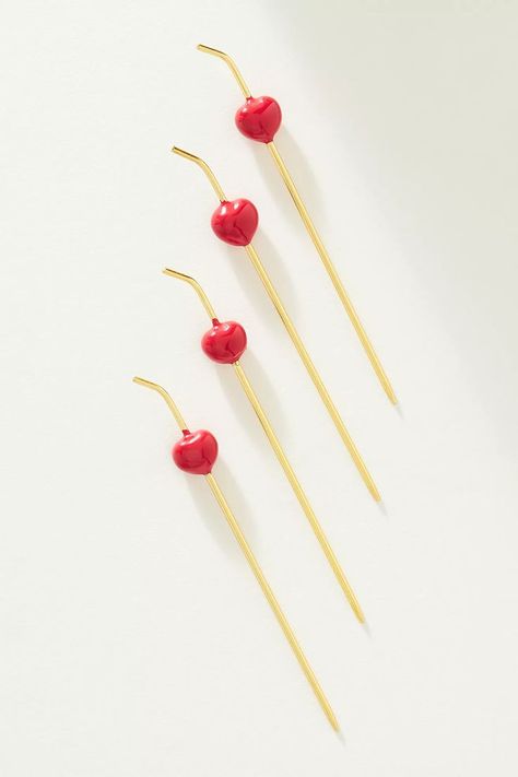 The cherry on top of your Christmas cocktails. Decorate your cocktails with our Cherry Garnish Stainless Steel Cocktail Sticks for a fun twist. Delight your guests this season with these whimsical cherry cocktail picks. Aesthetic Bar Cart, Dinner Glasses, Dinner Party Vibes, Aesthetic Dinner Party, Random Trinkets, Cherry Vibes, Dinner Party Essentials, Bar Cart Inspo, Cocktail Party Invitations