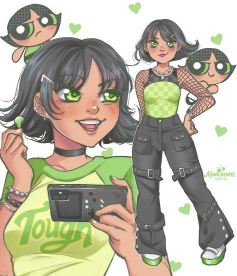 Cute Cartoon Outfits, Buttercup Powerpuff Fanart, Buttercup Inspired Outfit, Buttercup Outfit Ideas, Buttercup Fanart, Powerpuff Buttercup, Buttercup Powerpuff Girl, Buttercup Powerpuff, Powerpuff Girls Costume