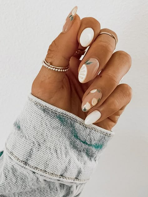 Nails Fruits Design, Morocco Nails, Italian Nails Trends, Short Nude Nails, Cutest Nails, Lemon Nails, Fruit Nails, Engagement Nails, Nail 2023