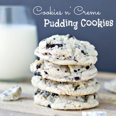 Cookies n' Creme Pudding Cookies | A baJillian Recipes Hershey Cookies, Oreo Pudding, Vegetarian Cookies, S Cookies, Chewy Cookies, Chocolate Sugar Cookies, Pudding Cookies, Recipes Cookies, Oreo Recipes