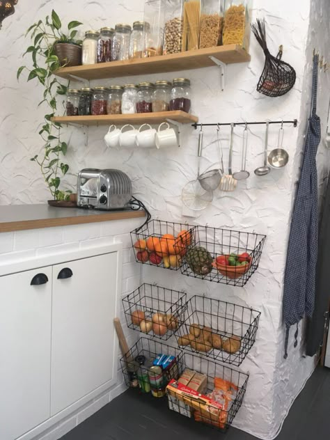 Small Organized Kitchen, Ideas For Small Wall Space, Make Space In A Small Room, Small Space In Kitchen Ideas, Small Space Home Decor, Diy For Small Spaces, Apartment Pantry Ideas Small Spaces, Cute Small Studio Apartment Ideas, Condo Diy Ideas