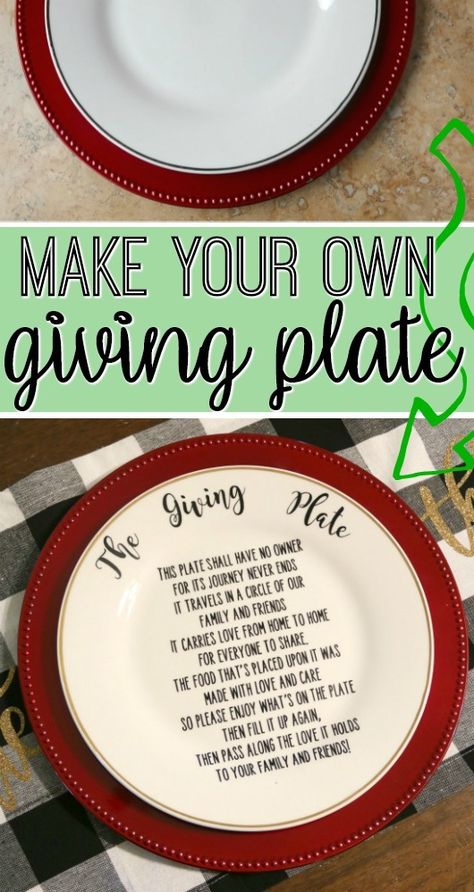 Make Your Own Friends & Family Giving Plate - DIY Cricut Tutorial #ad | SensiblySara.com Diy Cricut Gifts For Family, Sharing Plate Ideas, Diy Cricut Christmas Gifts For Family, Sharing Plate, Cricut Christmas Plates, The Giving Plate, Friendsgiving Cricut Ideas, Diy Giving Plate How To Make, Cricut Santa Plate