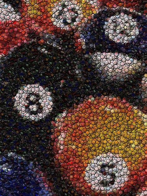 Bottle Cap Mosaic, Beer Bottle Cap Crafts, Beer Cap Art, Bottle Cap Table, Bottle Cap Projects, Peaceful Beach, Pool Hall, Billiard Ball, Beer Cap