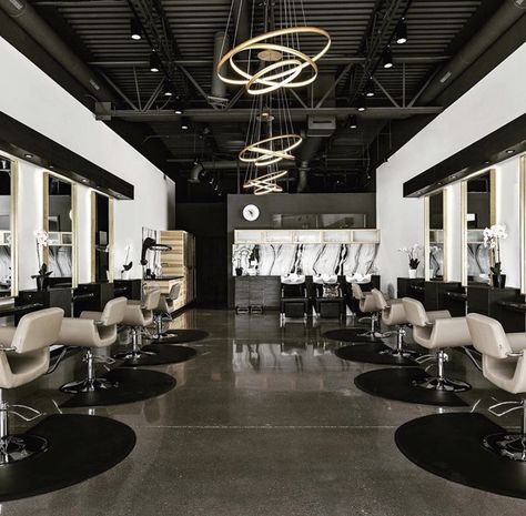 French Hair Couture in Carmel, IN is the perfect combination of effortless and elegant! ⚜️🖤  #myminerva #modernsalon #salontoday #hairdresser #hairstylist #hairbrained #behindthechair #minervabeauty #beminervabeautiful #interiordesign #saloninterior #salondecor #salonlife #salongoals #hairsalondecor #salonequipment #saloninspo #saloninspiration #salonstyle #frenchhairsalon, #newsalon #salonindiana #carmelsalon #carmelsalons #indianapolishairsalon #boothrental #boothrentalavailable Salon Lighting Ideas, Luxury Hair Salon, Salon Designs, Manicure Tables, Nail Salon Equipment, Austin Interior Design, Minerva Beauty, Barber Shop Interior, Salon Lighting