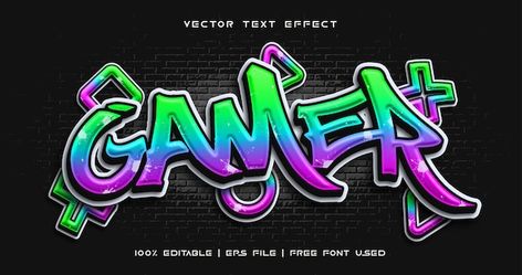 Gamer text, graffiti editable text effec... | Premium Vector Wallpaper Iphone Graffiti, Fortnite Room, Graffiti Logo Design, Graffiti Art Drawings, Aesthetic Graffiti, Free Graffiti Fonts, Graffiti Aesthetic, Bubble Alphabet, Vinyl Record Design