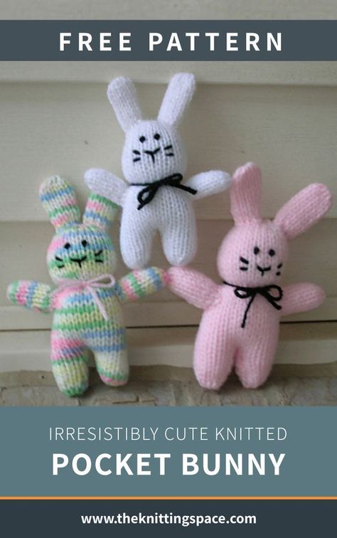 Irresistibly Cute Knitted Pocket Bunny [FREE Knitting Pattern] #knittedtoys #handmade #knittedtoysfreepatternseasy #knittedtoysfreepatternsbunnies Knitted Easter Crafts, Rainbow Dolls, Rabbit Knitting Pattern, Bear Knitting Pattern, Knitting Dolls Free Patterns, Knitted Dolls Free, Knitted Bunnies, Bunny Knitting Pattern, Knitted Toys Free