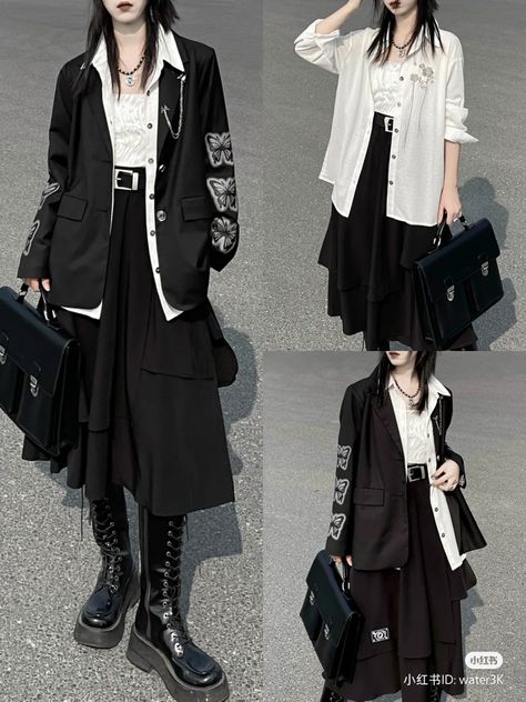 Vkei Outfits Casual, Korean Punk Fashion, Gothic Outfits, Alternative Outfits, Looks Style, Look Fashion, Diy Clothes, Aesthetic Clothes, Pretty Outfits