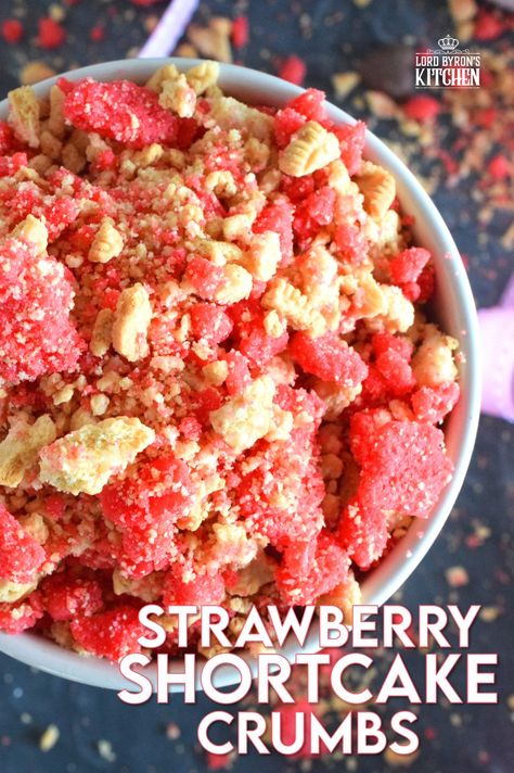 This recipe is one you had no idea you needed in your life until this very moment! Strawberry Shortcake Crumbs are about to open up a whole new world of dessert recipe options! So easy to prepare, and can be stored for quite a while, get ready for a strawberry taste explosion! #strawberry #shortcake #strawberryshortcake #easydesserts #pudding #jello Strawberry Shortcake Pudding Cups, Strawberry Top Recipes, Strawberry Shortcake Topping Recipe, Apple Arrangements, Strawberry Shortcake Crumble Topping, Strawberry Shortcake Topping, Strawberry Shortcake Pudding, Strawberry Crunch Recipe, Strawberry Shortcake Crumbs