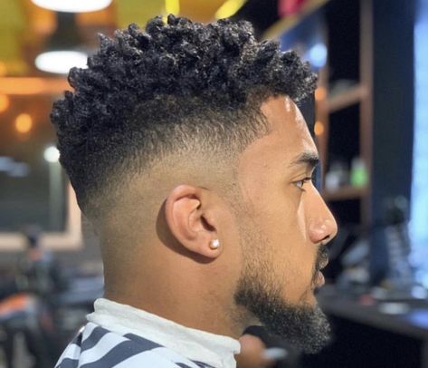 Mid Afro Hairstyles, African American Men Haircut, Drop Fade Haircut Black Men, Black Male Haircuts, Haircut For Men Fade, Frohawk Fade, Afro Hair Fade, Black Man Haircut Fade, Men Haircut Undercut