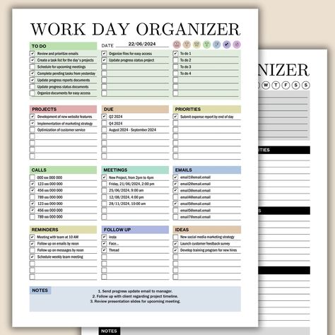 Work Day Organizer, Work Day Planner, Printable Work Planner, Digital Planner, To Do List, Work Checklist, Daily, Weekly, Fillable Pdf by DigitalCinnamon on Etsy How To Plan Your Day At Work, Work Calendar Organization, Office Desk Setup At Work, Work To Do List Template, Work Planner Ideas, Work Checklist, Work Day Organizer, Daily Planner Ideas, List Organization