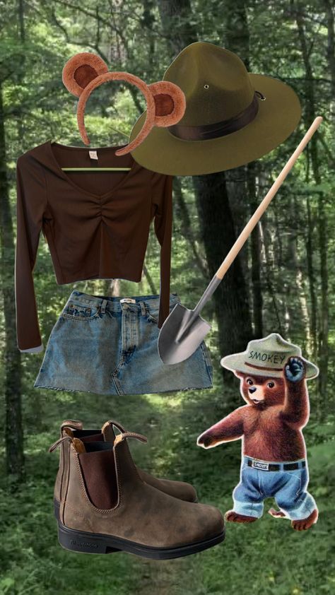 Hiker Halloween Costume, Outdoorsy Costume Ideas, Outdoorsy Halloween Costumes, Camping Theme Halloween Costumes, Camping Halloween Costumes, Smokey Bear Costume, Camp Halloween Costume, Park Ranger Halloween Costume, Lumberjack Costume Female