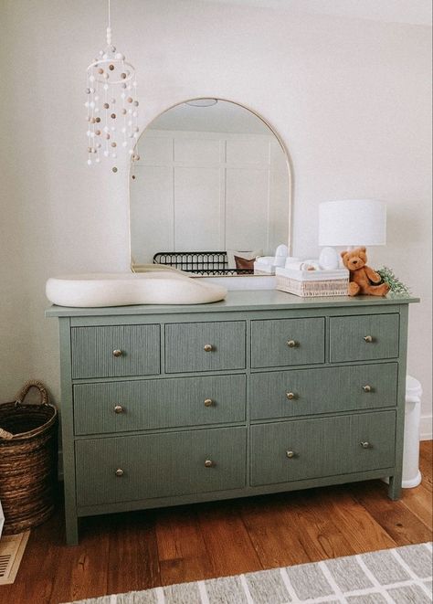 Nursery Change Table, Nursery Dresser Decor, Ikea Dresser Makeover, Ikea Chest Of Drawers, Ikea Baby, Nursery Drawer, Nursery Changing Table, Ikea Nursery, Change Table