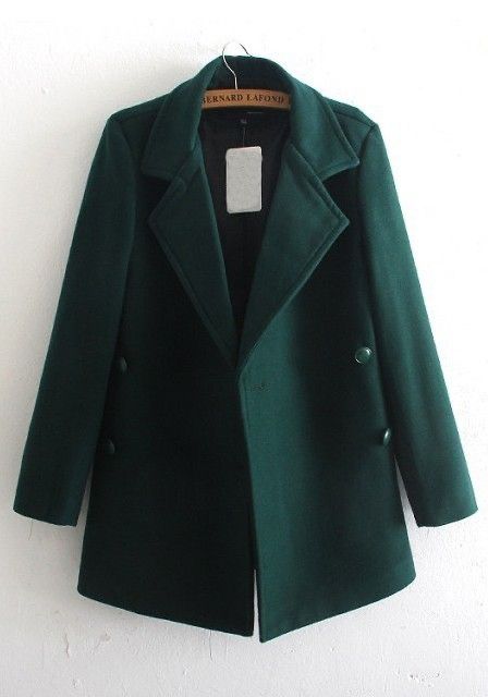 Dark Green Coat, Green Wool Coat, Woolen Coat Woman, Women Overcoat, Latest Street Fashion, Green Coat, Turndown Collar, Woolen Coat, Clothes Ideas