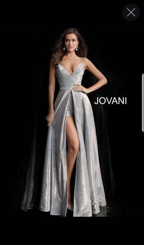 Silver Miss Pageant Dress by Jovani - Pageant Planet Romper With Overskirt, Grad Dresses Short, Grad Dresses Long, Stylish Gown, Jovani Prom, V Neck Prom Dresses, Jovani Dresses, Beautiful Prom Dresses, Grad Dresses