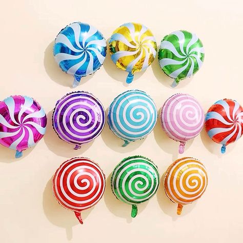 24Pcs Mylar Foil Sweet Candy Balloons 18 Inch Round Lollipop Balloons for Birthday Baby Wedding Christmas Party Balloons Party Decoration Supplies Lollipop Balloons, Candy Balloons, Balloons For Birthday, Balloons Party, Baby Wedding, Wedding Christmas, Candy Party, Sweet Candy, Child Day