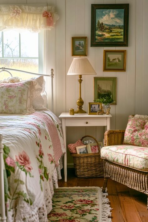 Southern Home Bedroom, Colorful Cottagecore Bedroom, Rustic English Cottage Interiors, Bedroom English Cottage, English Cottage Bedroom Ideas, English Cottage Bedrooms, English Country Aesthetic, Vintage Cottage Bedroom, Edwardian Cottage