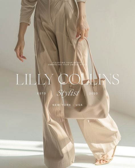 Fashionable, elegant brand identity design for Lilly Collins. A stylist from New York that elevates women style and confidence. 🤍 At Designs by Gabi, we create bespoke, delightful, memorable visual identity designs that truly represent your business values and connect with high-end customers. If you're ready to LEVEL UP inquiry from the link in bio! Let's create a brand identity you'll be proud of! . . . #fashion #stylist #logoinspiration #fashionlogo #logodesigninspiration #styleblogger ... Vintage Fashion Branding, High End Fashion Branding, Fashion Stylist Logo, Elegant Brand Identity, Business Values, Stylist Logo, Creative Business Logo, Elegant Branding, Create A Brand