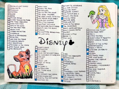 15 Magical Disney Bullet Journal Spreads - Brighter Craft Disney Bullet Journal, Disney Movie Marathon, Disney Movies List, Movie Tracker, Disney Movies To Watch, Bullet Journal Spreads, Journal Spreads, Bullet Journal Mood, Walt Disney Animation