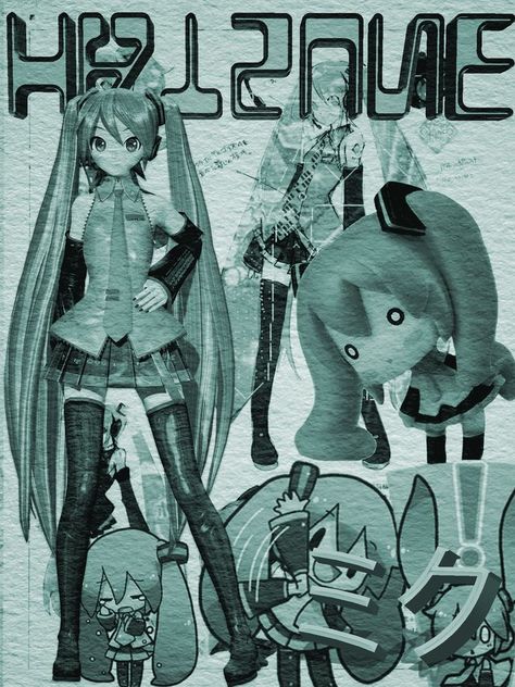 Grunge Posters Anime, Miku Poster Aesthetic, Y2k Hatsune Miku, Miku Poster Print, Vocaloid Poster Prints, Manga Graphic Design Poster, Y2k Grunge Posters, Wallpapers Y2k Grunge, Emo Posters Wall