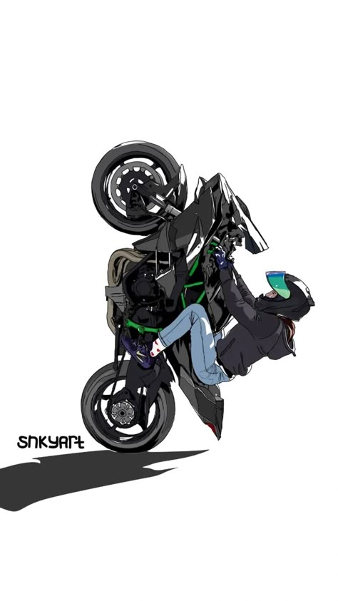 Sarah Lezito stunt with H2 Biking Drawing, Biker Fanart, Motorcycle Aesthetic Art, Animated Motorcycle, Biker Drawing, Animated Motorcycle Wallpaper, Moto Drawing, Motorbike Illustration, Kawasaki Ninja H2r