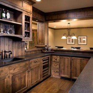 KITCHEN CABINETRY | Farmhouse Furniture and Home Decor Stained Wood Kitchen Cabinets, Traditional Family Room, Rustic Country Kitchens, Rustic Kitchen Cabinets, Rustic Cabinets, Rustic Kitchen Design, Cabin Kitchens, New Kitchen Cabinets, Wood Kitchen Cabinets