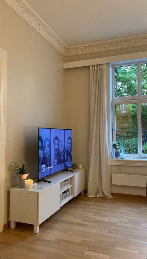 Apartment Tv Stand, Minimalist Tv Stand, Apartment Tv, Ikea Tv Stand, Minimalist Interior Decor, Apartment Cozy, Ikea Apartments, Warm Aesthetic, Studio Apartment Living