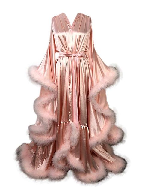 Old Hollywood Feather Robe Sexy Boudoir Robe Feather Bridal Robe Stin Long Wedding Scarf New Custom Made at Amazon Women’s Clothing store Feather Bridal Robe, Fancy Robes, Satin Bridal Robe, Wedding Scarf, Bridal Robe, Lingerie Outfits, Bridal Robes, Nightgowns, Mode Vintage