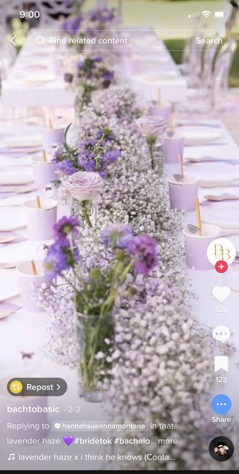 Lavender Table Scape, Lavender Love Bridal Shower Theme, Light Purple Bridal Shower Ideas, Lavender Haze Party Theme, Lavender Birthday Theme, Lavender And Sage Baby Shower Ideas, Lavender Party Theme, Lavender Baby Shower Ideas, Lavender Table Setting