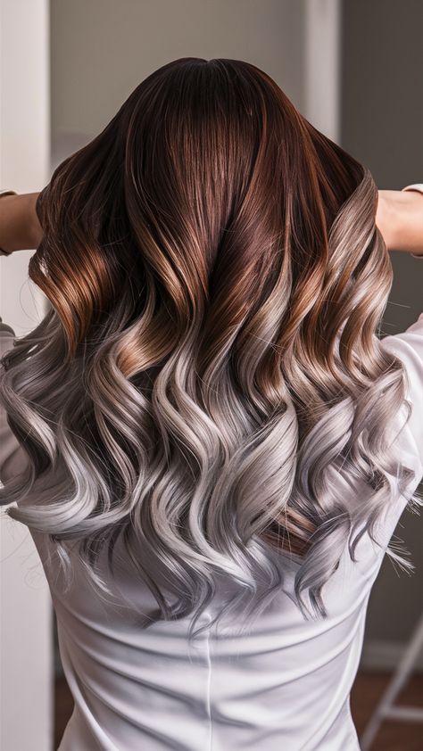 25 Blended Highlight Ideas to Transform Your Style in 2025 - Fall Update 2024 Brunette To Grey, Blended Highlights, Brunette Roots, Silver Ombre Hair, Stylish Hair Colors, Types Of Hair Color, Grey Hair Looks, Finger Wave Hair, Highlight Ideas