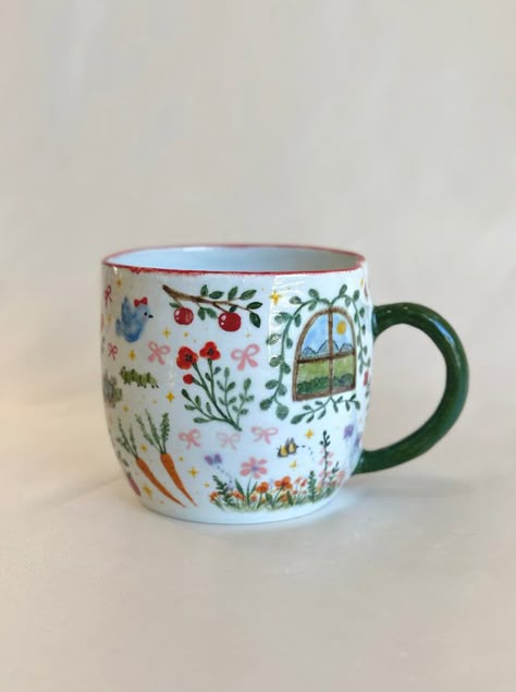 Ceramics – Sylvie Pottery Diy Ceramic Cup Painting Ideas, Pretty Ceramic Mugs, Pottery Painting Ideas Piggy Bank, Painting Mugs Ideas Aesthetic, Ceramic Mug Glazing Ideas, Color Me Mine Vase Ideas, Paint A Piece Pottery Ideas, Whimsigoth Pottery, Pottery Flower Painting