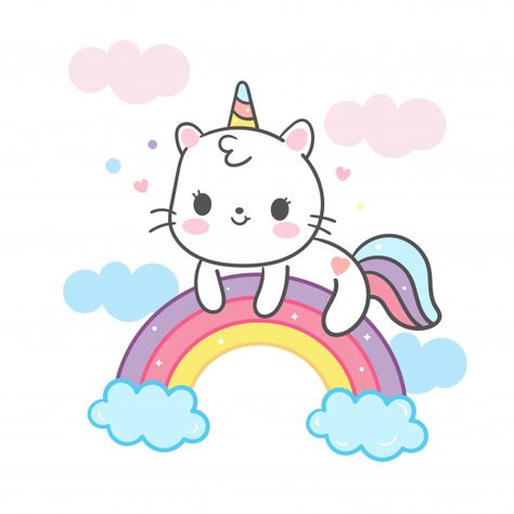 Dibujos animados de gato kawaii en unicornio en arco iris ... Doodles Kawaii, Hug Cartoon, Makeup Kawaii, Unicorn Wallpaper Cute, Food Kawaii, Chat Kawaii, Kawaii Unicorn, Unicorn Illustration, Unicorn Wallpaper