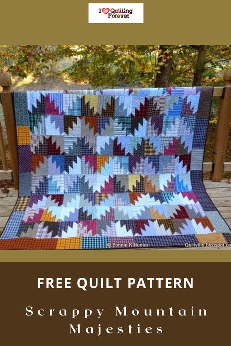 Free Quilt Pattern: Scrappy Mountain Majesties Scrappy Mountain Majesties Quilt Pattern, Free Mountain Quilt Pattern, Majestic Mountains Quilt Pattern, Delectable Mountain Quilt Pattern Free, Easy Free Quilt Patterns, Delectable Mountain Quilt Pattern, Scrap Quilt Patterns Free Simple, Easy Quilt Patterns For Beginners Free, Scrappy Quilt Patterns Free