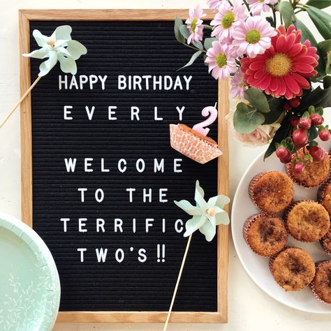 Terrific Two’s 2nd birthday letterboard 2nd Birthday Letterboard, Birthday Letterboard, Birthday Letter Board, 2nd Birthday Photos, Letterboard Quotes, Coachella Party, Birthday Letter, Unicorn Themed Birthday Party, Birthday Words