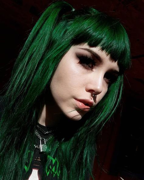 Manic Panic on Instagram: “We dye for @littlegreendemon in #GreenEnvy Classic Hair Color Cream! 🖤🌈 #ManicPanic #LiveFastAndDyeYourHair • • • #greenhair…” Manic Panic Green Envy, Emerald Green Hair, Green Hair Dye, Colour Hair, Colourful Hair, Hair Dyes, Hair Color Cream, Vegan Hair, Manic Panic