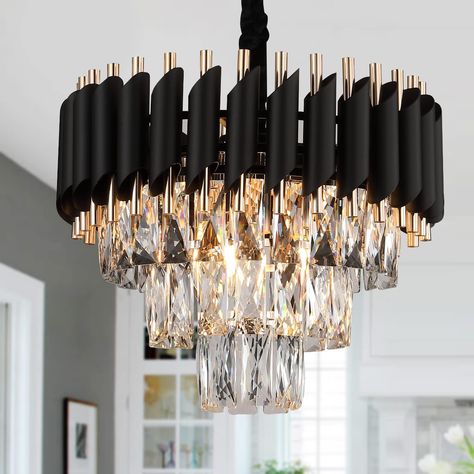 Modern Crystal Chandeliers, Flush Mount Chandeliers, Gold Crystal Chandelier, Entryway Light Fixtures, Black Crystal Chandelier, Foyer Hallway, Gold Pendant Lighting, Modern Crystal Chandelier, Crystal Pendant Lighting