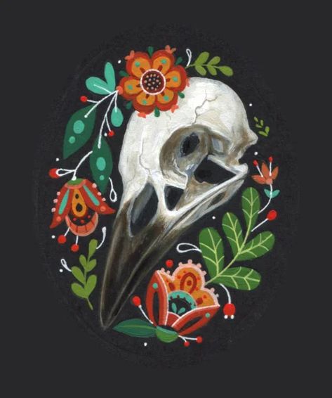 Crow Skull (Original art) | Mheld Crows And Skulls, Bird Skull Art, Paint Challenge, Crow Skull, Skull Painting, Art Trade, Bird Skull, Skull Art, Art Studio