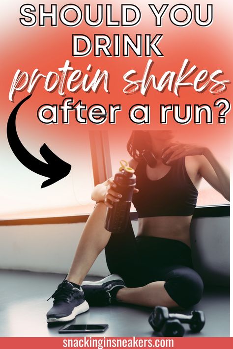 A female runner sitting next to a protein shake, phone, and some dumbbells, with a text overlay that says should you drink protein shakes after a run. After Workout Drink, Eat Before Workout, Why Protein, Running Diet, Best Protein Shakes, High Protein Smoothies, Recovery Food, After Running, Best Protein