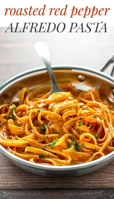 Roasted Red Pepper Alfredo #pasta #peppers #recipes #comfortfood #dinner #cooking Pepper Alfredo Pasta, Red Pepper Alfredo, Roasted Red Pepper Alfredo, Dinner Recipes Pasta, Pasta Recipes Vegetarian, Pepper Sauce Recipe, Roasted Red Pepper Pasta, Red Pepper Pasta, Roasted Red Pepper Sauce