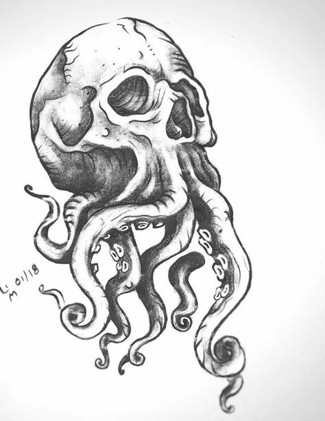 Skull Tentacles Tattoo, Traditional Nautical Tattoo, Tentacle Tattoo, Cthulhu Tattoo, Octopus Tattoo Sleeve, Octopus Drawing, Octopus Tattoo Design, Bone Tattoos, Skull Art Drawing