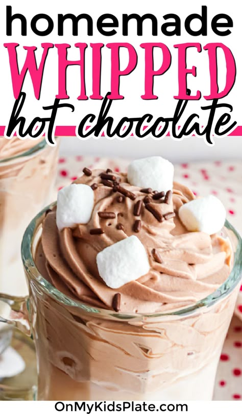 Hot Chocolate And Whipped Cream, Heavy Cream Hot Chocolate, Creamy Thick Hot Chocolate, Homade Hot Chocolate Recipe Homemade, Whip Cream Snack Ideas, Hot Cocoa Ice Cream, Hot Cocoa Mousse, Ice Cream Hot Chocolate, Hot Chocolate Mousse Recipe