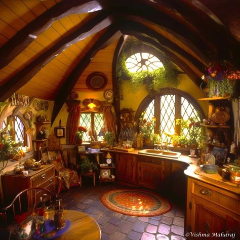 Hobbit Core House, Rivendell Inspired Home, Fairy Home Interior, Fairytale Cottage Decor, Hobbit Core Decor, Hobit Houses Aesthetic, Inside Hobbit House, Hobbit Interior Design, Hobbit Decor Interior Design