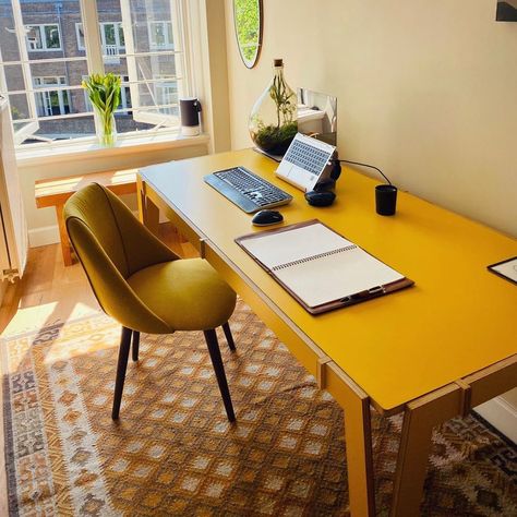 KILO on Instagram: “Sunflower yellow kiloNewton used as a desk in a home office. Order yours now and benefit from our free contactless delivery and assembly…” Mustard Yellow Desk, Blue Office Desk, Yellow Office, Yellow Desk, Blue Office, Desk Areas, Sunflower Yellow, Yellow Accents, A Desk