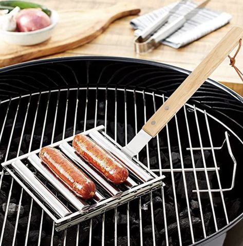 Stainless Steel Sausage rolling cooker for grille. Hot Dog Roller, Grilling Hot Dogs, Grill Rack, Grilled Sausage, Stainless Steel Bbq, Barbecue Tools, Stainless Steel Grill, Grilling Gifts, Sausage Rolls