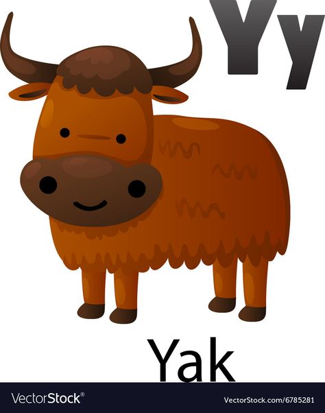 Alphabet Y with yak Royalty Free Vector Image - VectorStock Yak Illustration, Yak Image, Y For Yak, How To Draw Fingers, Cut Out Pictures, Letter Crafts, English Activities For Kids, Animal Flashcards, Alphabet Pictures