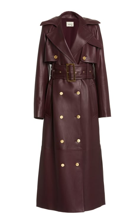 Designer Trench Coat Women, Khaite Coat, Brown Leather Trench Coat, Leather Trench Coat Woman, Fall Coats, Red Trench Coat, Mode Abaya, Leather Jacket Style, Leather Trench