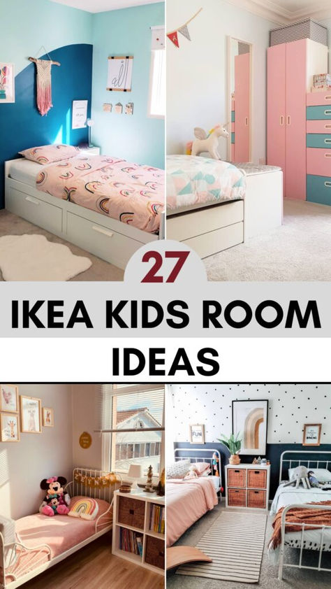 Looking for fresh ways to design your child’s room? These 27 IKEA-inspired ideas offer practical, stylish, and budget-friendly solutions for every family.  From colorful storage hacks to multi-functional furniture, these ideas make it easy to create a space where your kids can sleep, play, and learn. Ikea Twin Bedroom Ideas, Kids Floor Beds Shared Room, Kids Room With Full Size Bed, Ikea Bed Kids Room, Ikea Stackable Bed Ideas, Ikea Trofast Bedroom, Kids Room Space Saving Ideas, Ikea Twin Bed Hack, Ikea Bed Hack Kids