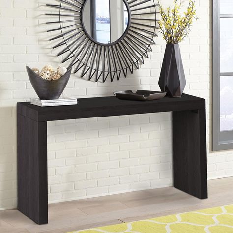 Never underestimate the style power of a great console table. . .  This console table is a sleek piece. Simple and rectangular it relies on its clean design and its rich ebony black veneer for its style. From Contemporary, to Art Deco; from Transitional to a Scandinavian look, plus everything in between, this piece will fit right into your decor. An entryway, hallway or behind a sofa are just a few of the ways to use this table. This piece does require some simple assembly. . . . New to the site Small Entryway Design Inspiration, Door Hallway, Console Table Wood, Black Console Table, Console Table Decorating, Into The Wood, Black Console, Entryway Hallway, Wood Console Table