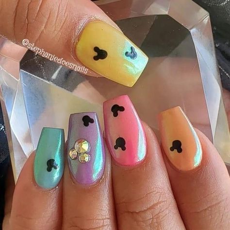 May Themed Nails, Cool Disney Nails, Disney Nails Bright, Yellow Disney Nails, Disney Nails By Skin Tone Range, Disney Nails Neon, Up Disney Nails, Retro Disney Nails, Disney Themed Nails Simple